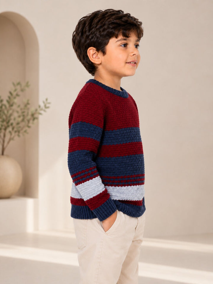 Sportking Striped Textured Sweater – Maroon