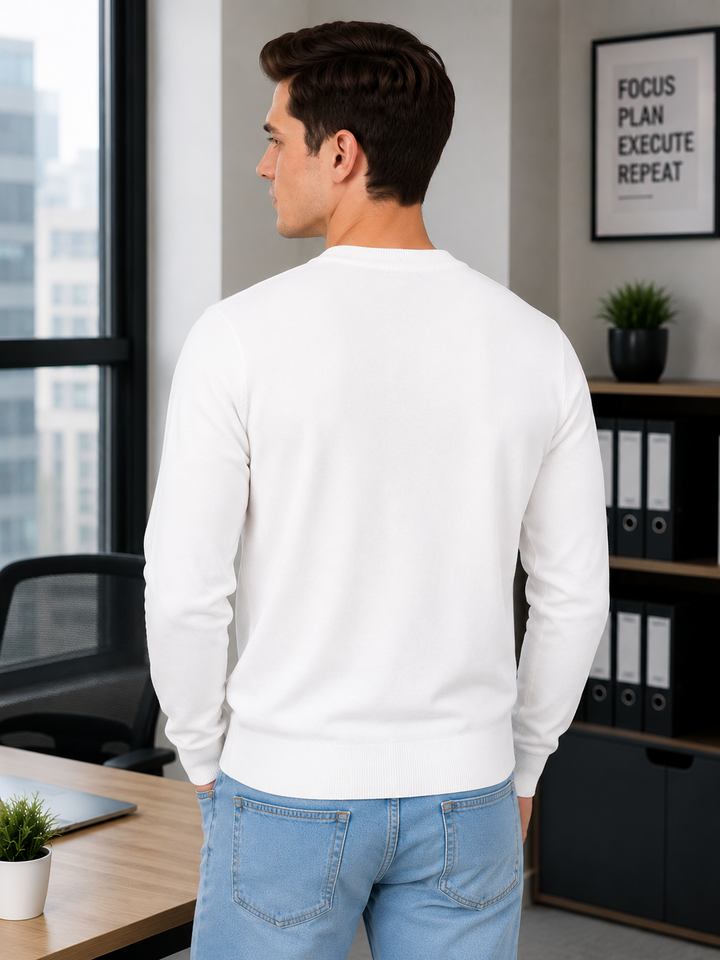 Solid Crew Neck Sweatshirt – White