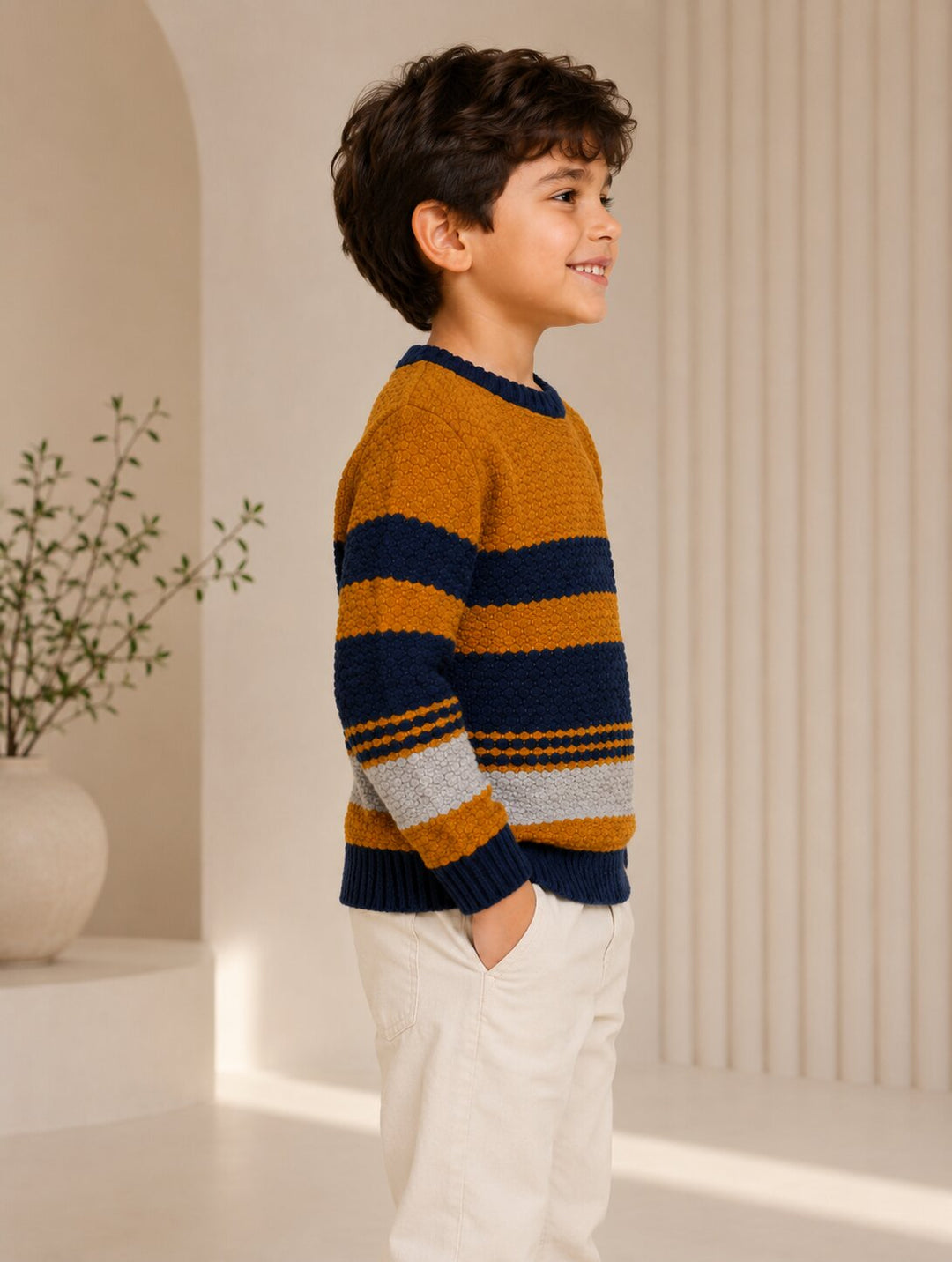 Sportking Striped Textured Sweater – Mustard