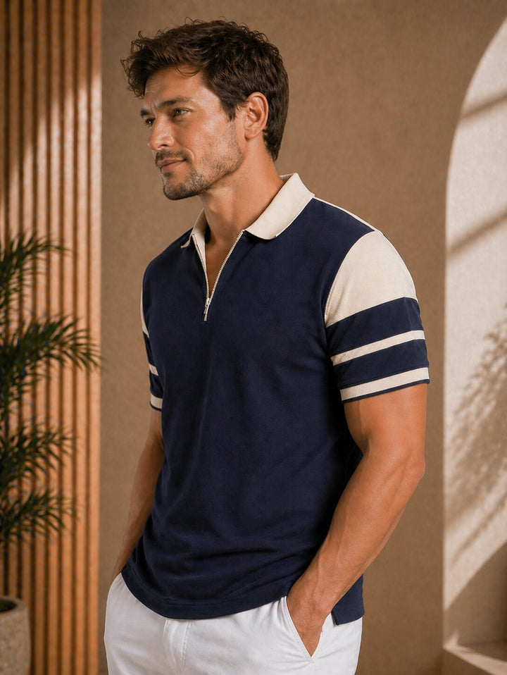 Contrast Stripes Polo Shirt - Navy