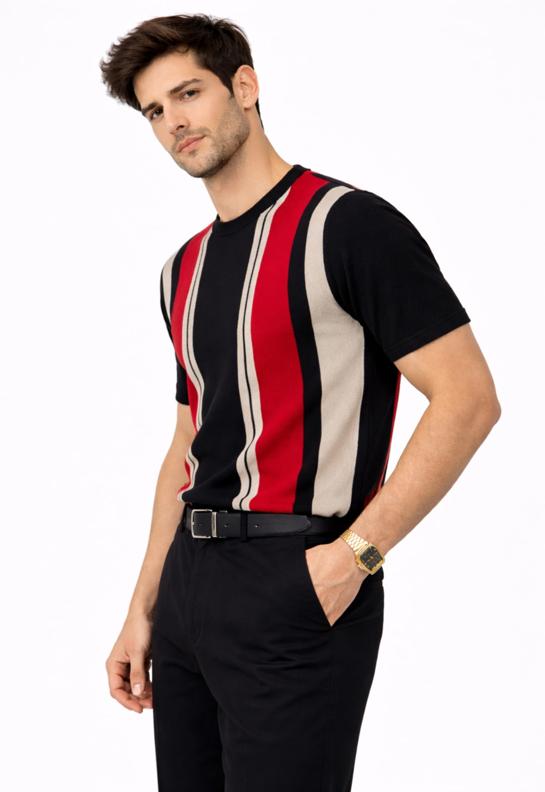 Colorblock Knitted T-shirt - Black