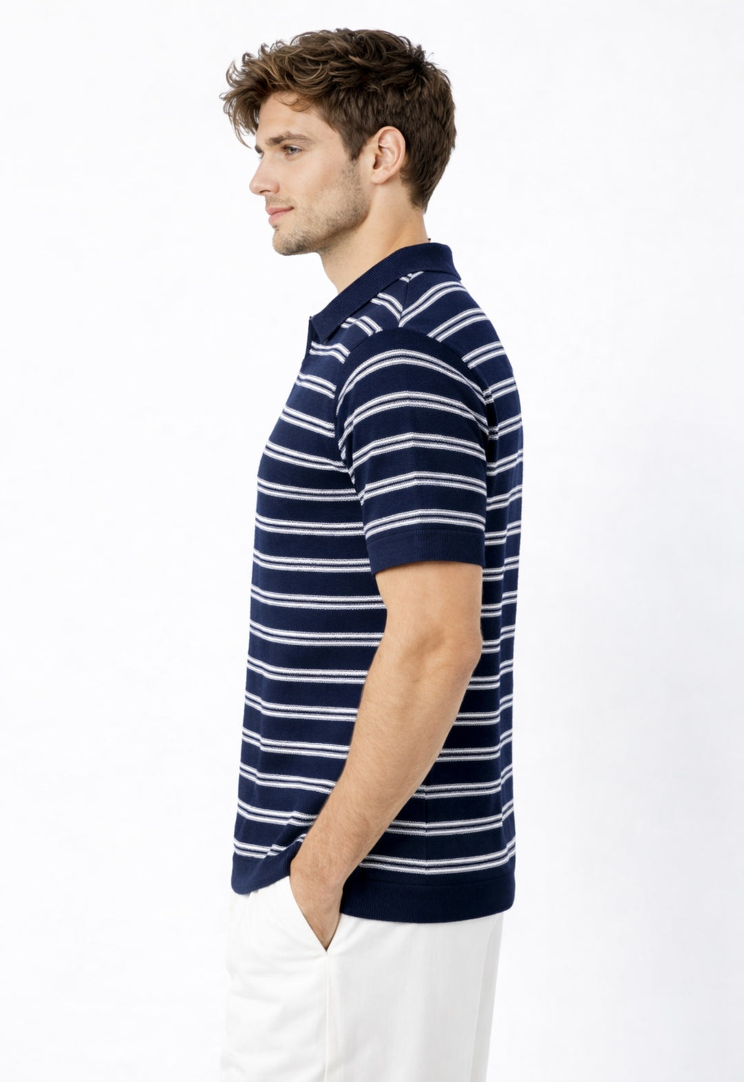 Striper Knitted Polo - Navy