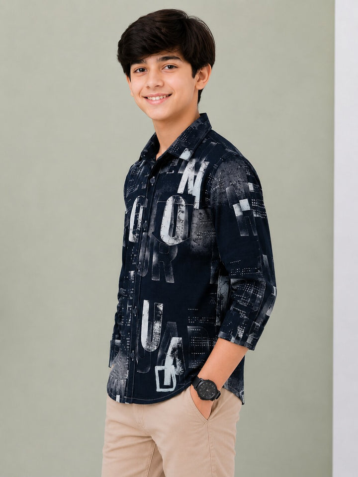 Sportking Boys Typography Print Casual Shirt – Navy