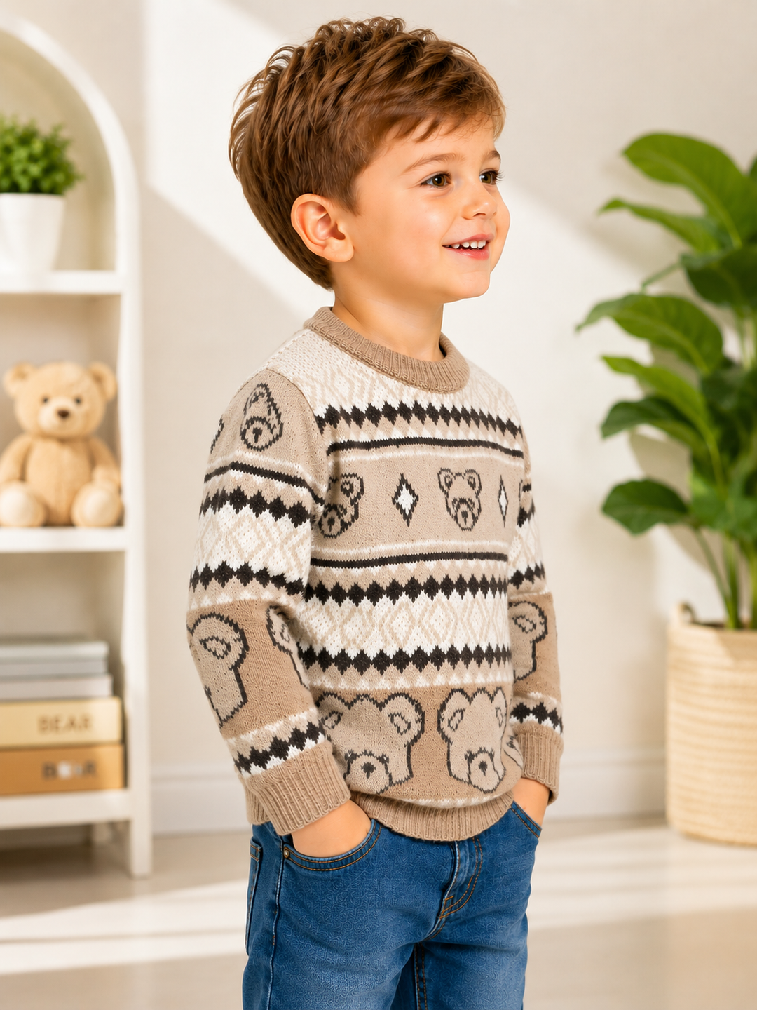 Sportking Teddy Bear Jacquard Sweater – Brown