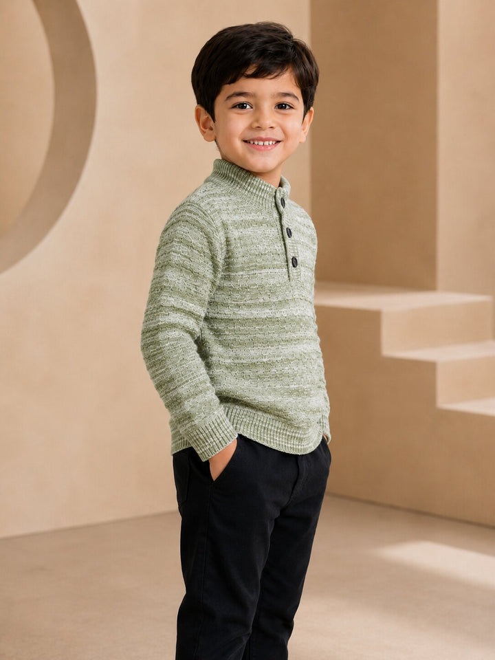 Sportking High Neck Textured Sweater – Green