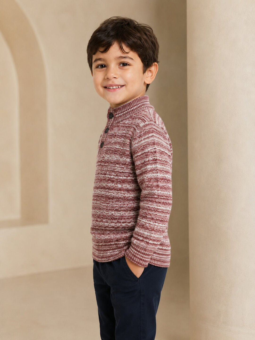 Sportking High Neck Textured Sweater – Red