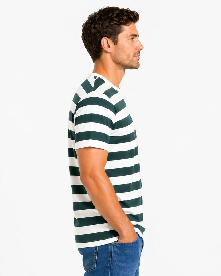 Striped Round Neck T-Shirt - Green