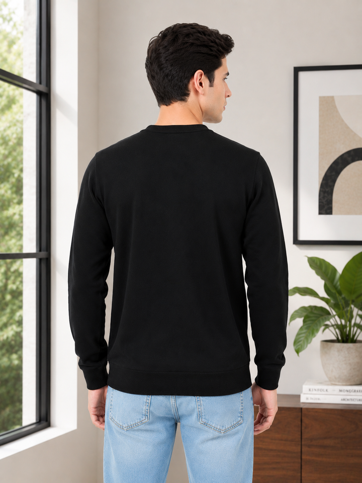 Solid Crew Neck Sweatshirt – Black