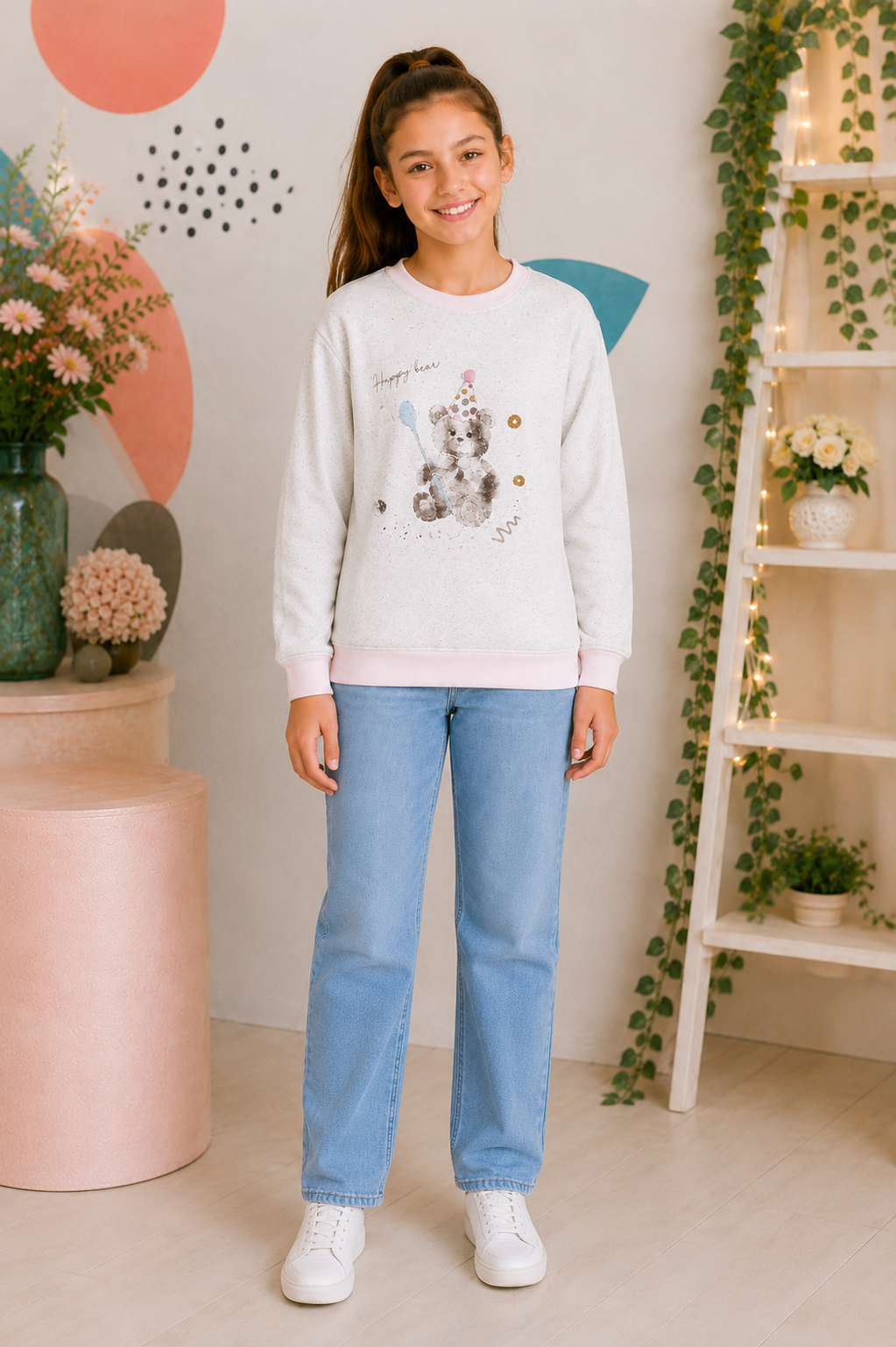 Sportking Girls Happy Bear Graphic Sweatshirt – Melange