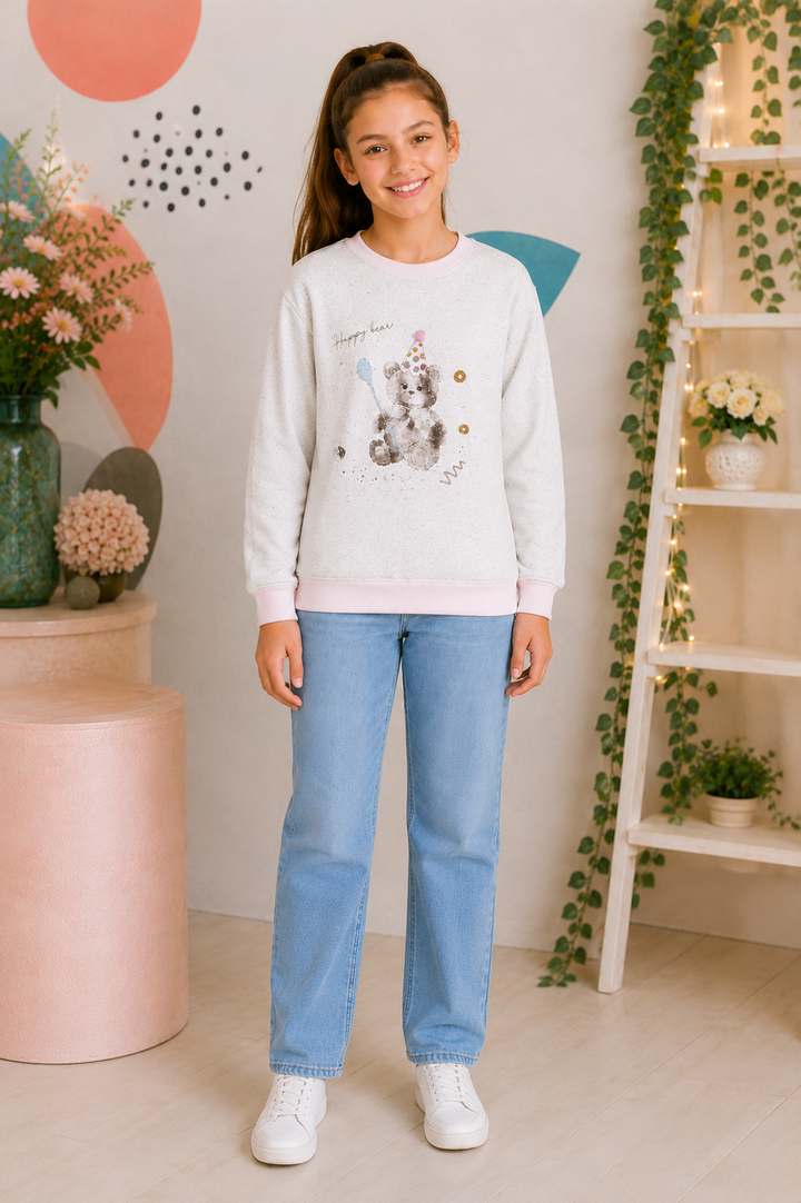 Sportking Girls Happy Bear Graphic Sweatshirt – Melange