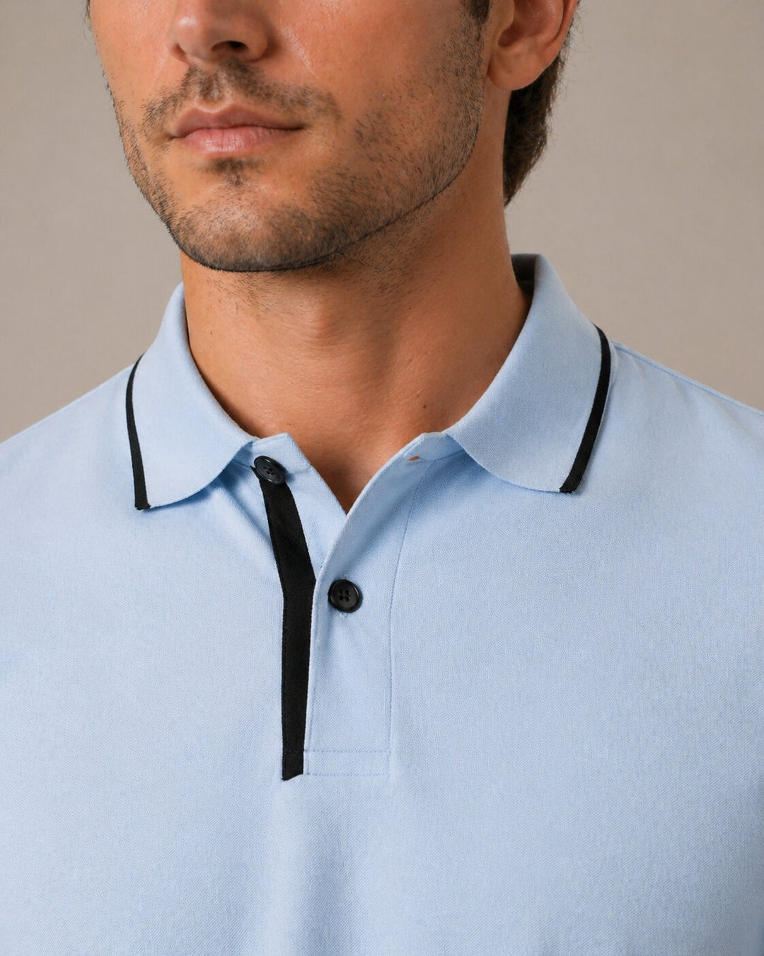 Sky Polo with Contrast Trim