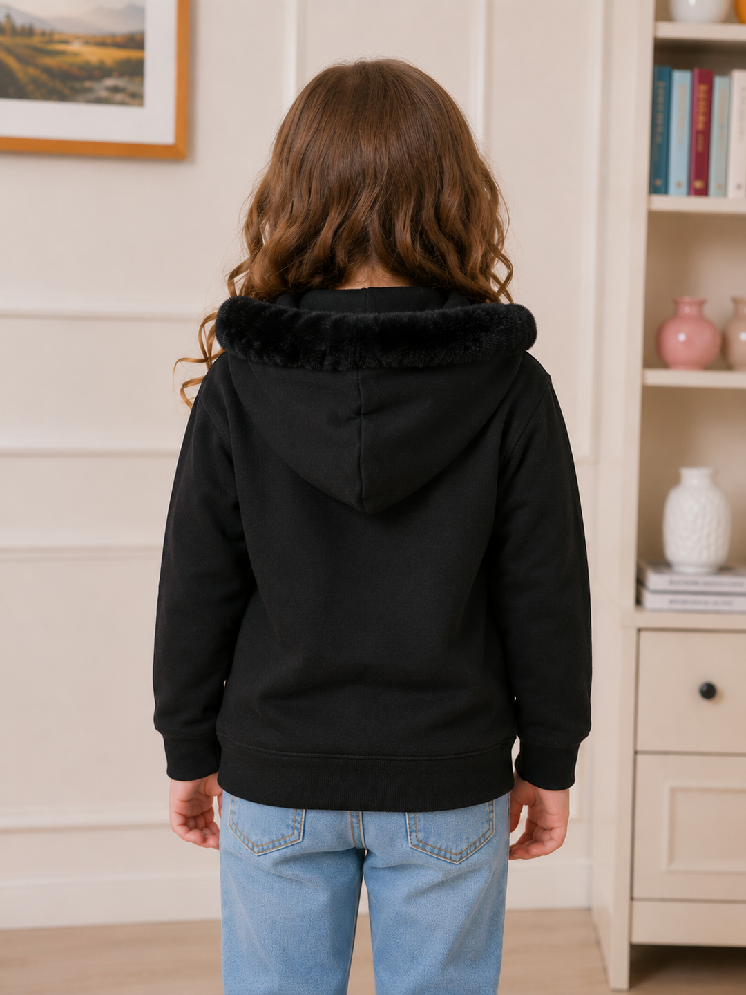 Sportking Girls Shiny Star Hooded Sweatshirt – Black