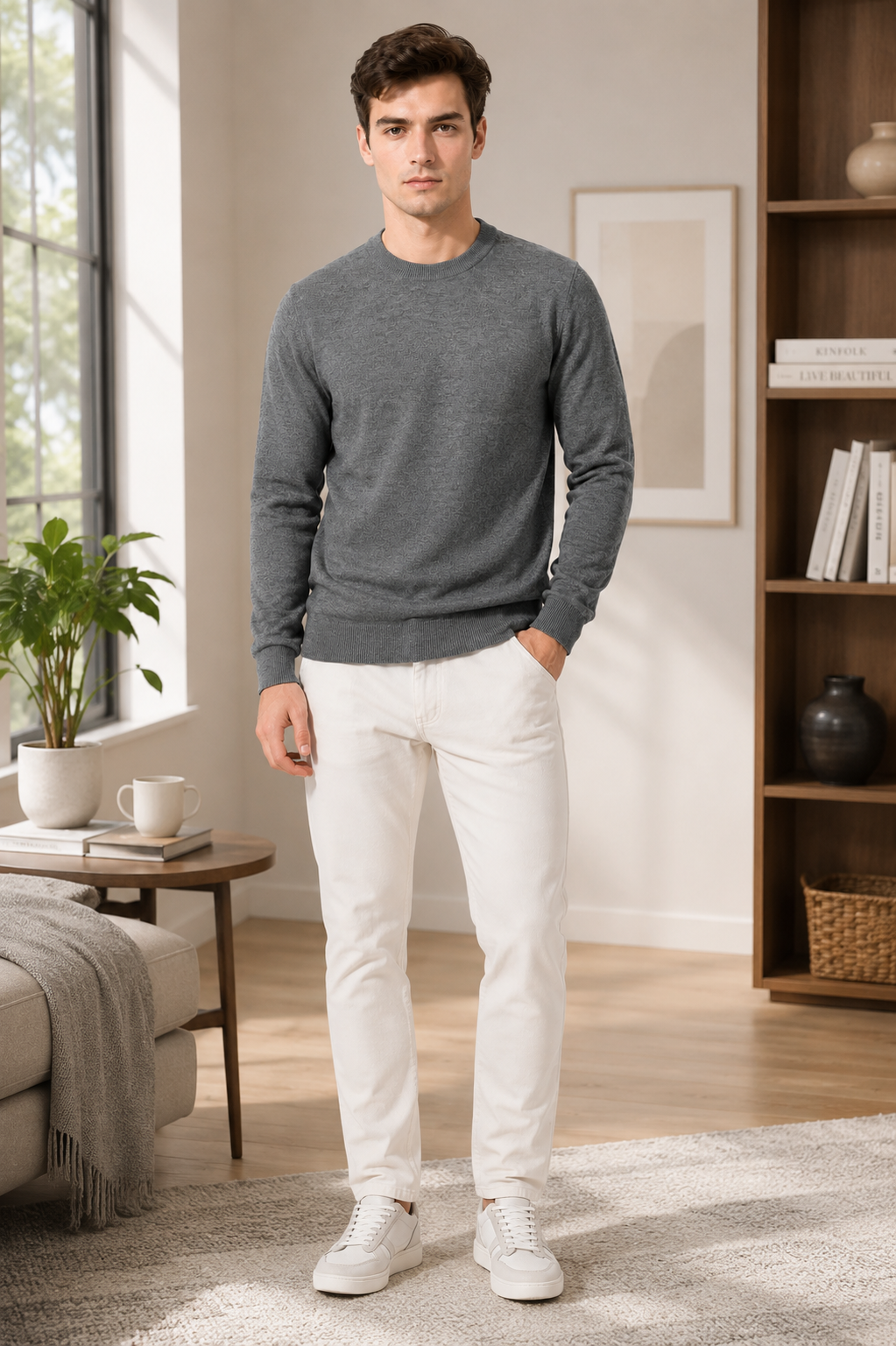 Solid Crew Neck Sweatshirt – Grey