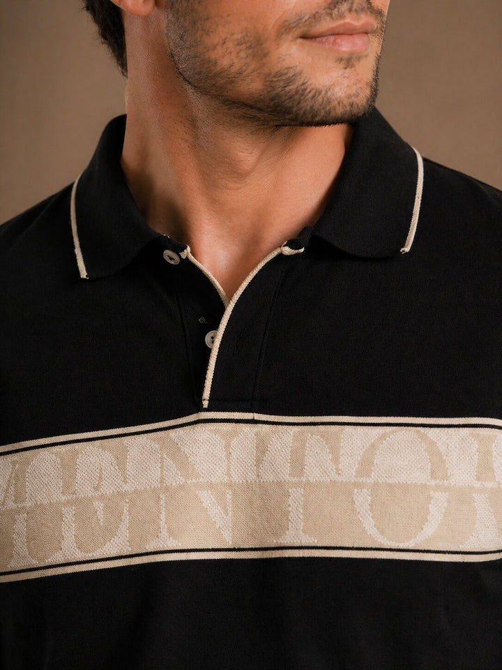 Black Polo with Crest Stripe