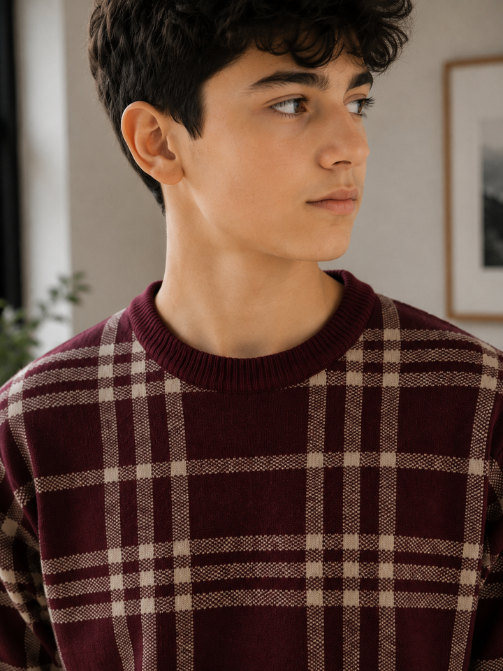 Sportking Check Jacquard Sweater – Maroon