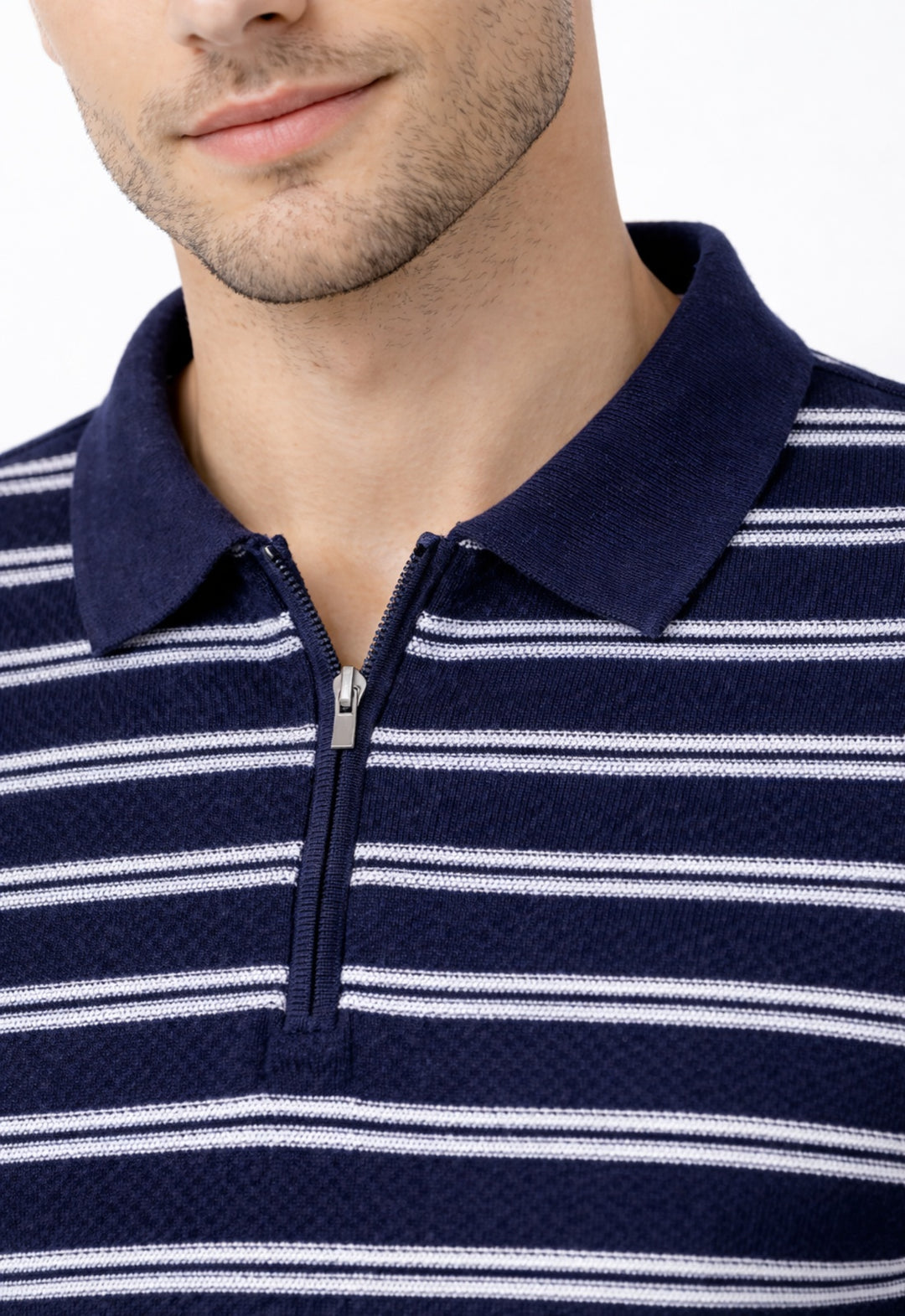 Striper Knitted Polo - Navy