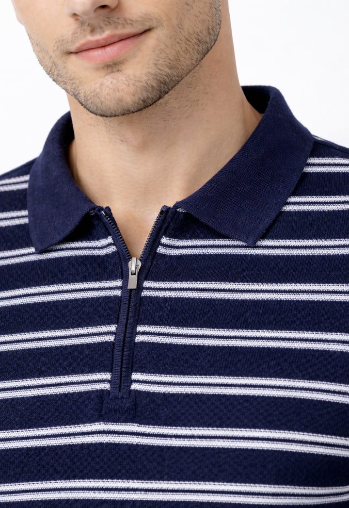 Striper Knitted Polo - Navy