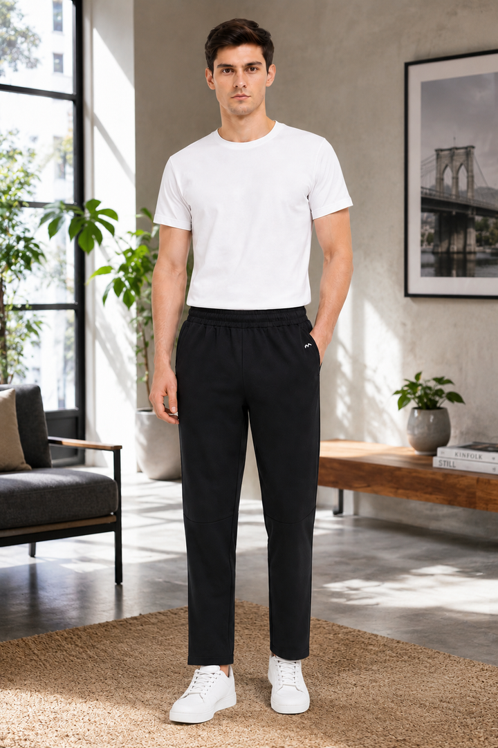 Regular Fit Solid Track Pant – Black
