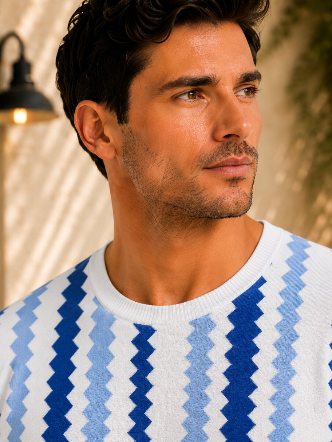 Zigzag Pattern Knitted T-shirt - Off White