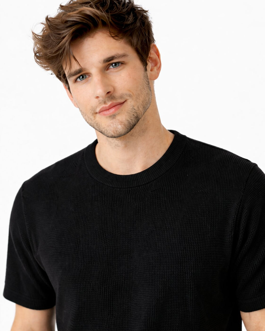 Textured Knitted T-Shirt - Black