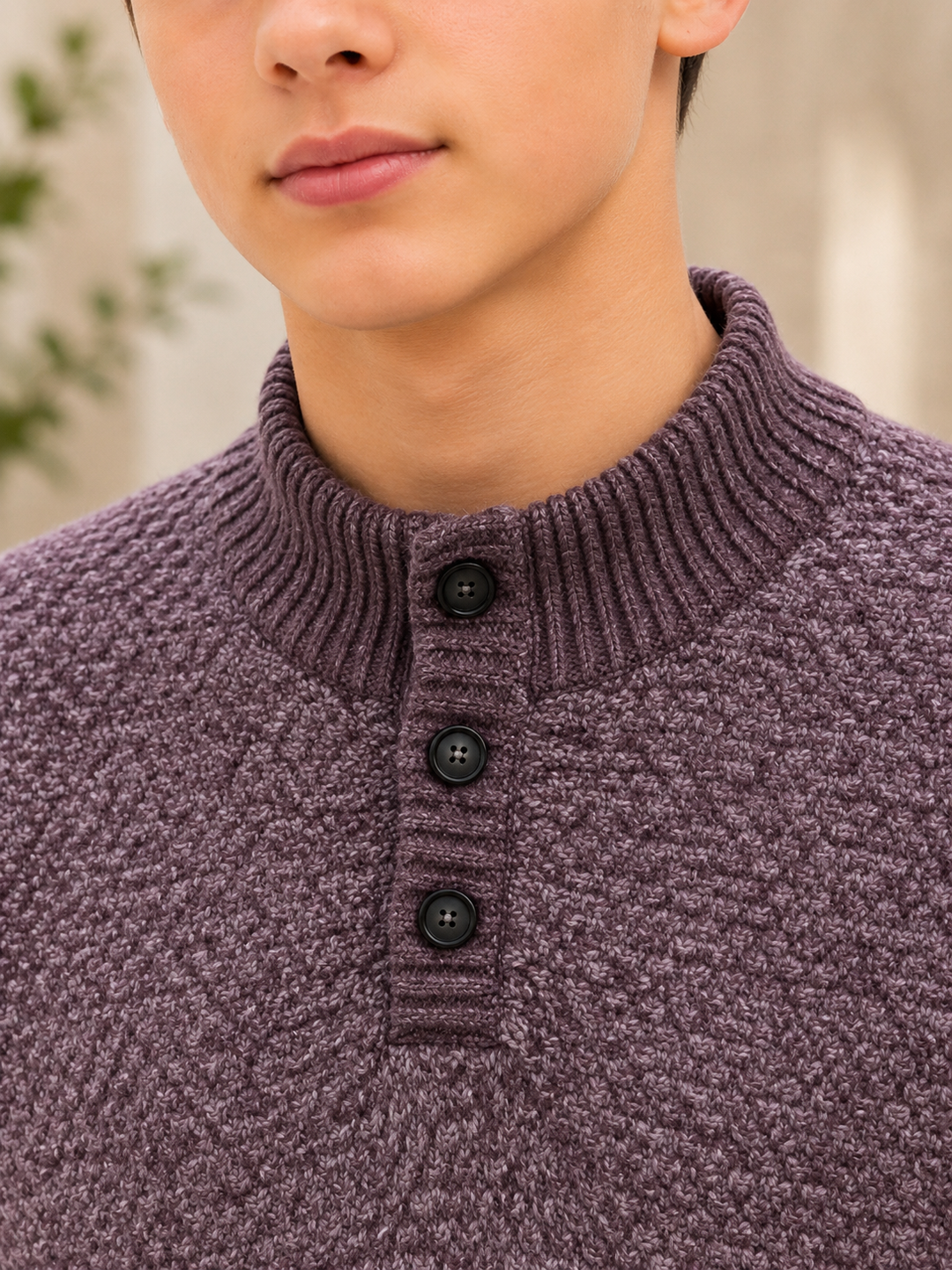 Sportking Mock Neck Button Sweater – Wine