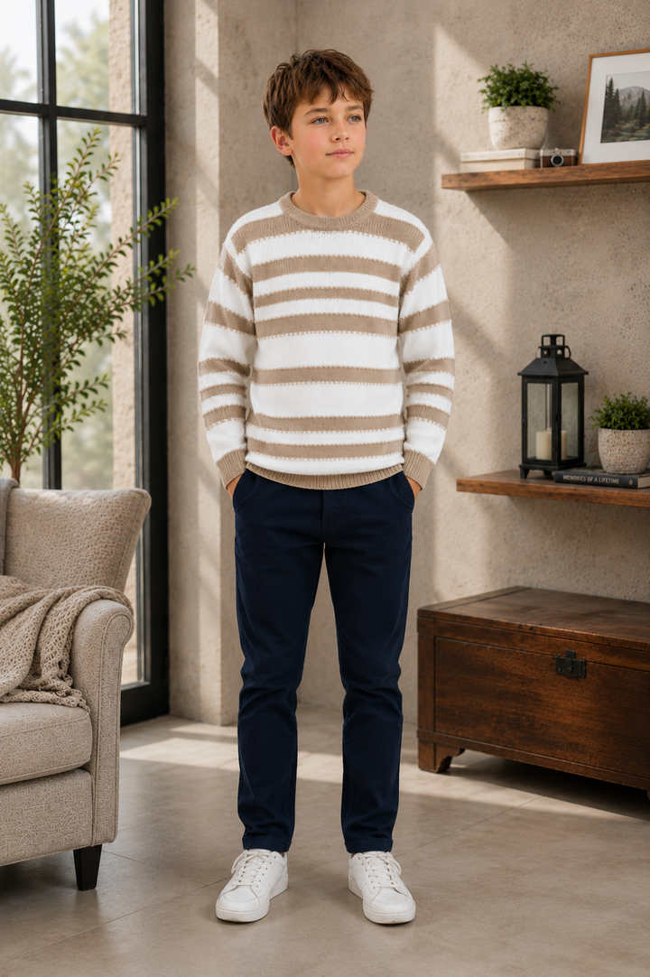 Sportking Regular Fit Striped Sweater – Beige