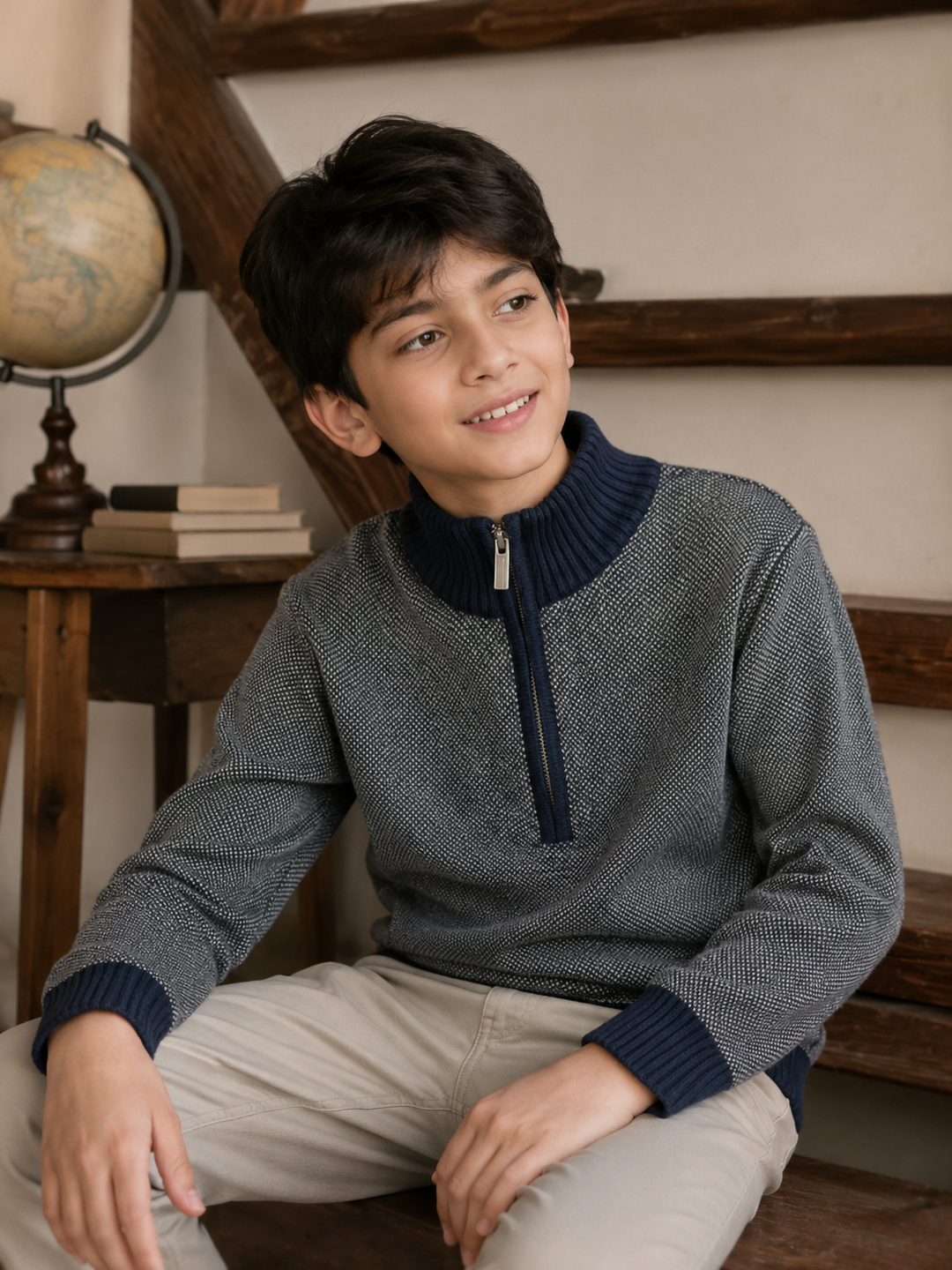 Sportking Half Zip Textured Sweater – Navy