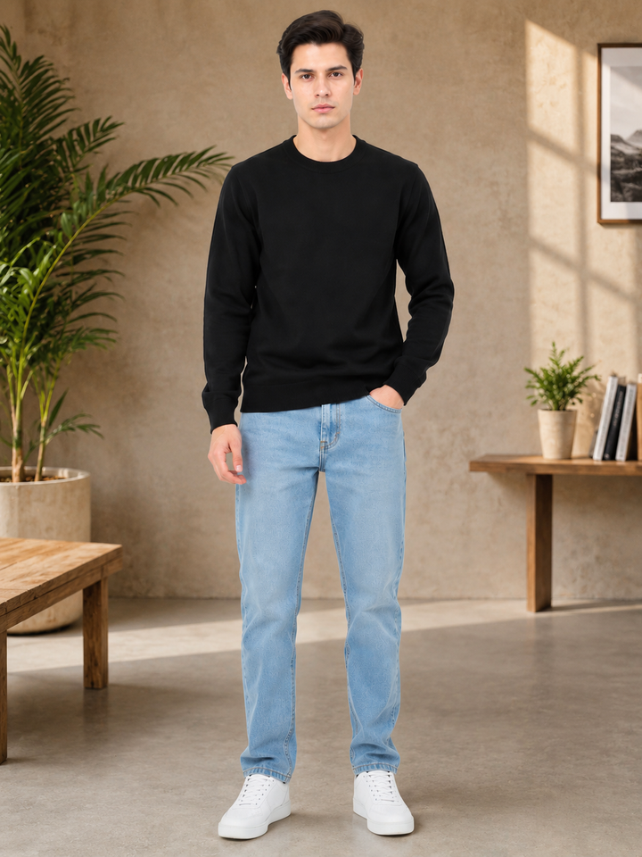 Solid Crew Neck Sweatshirt – Black