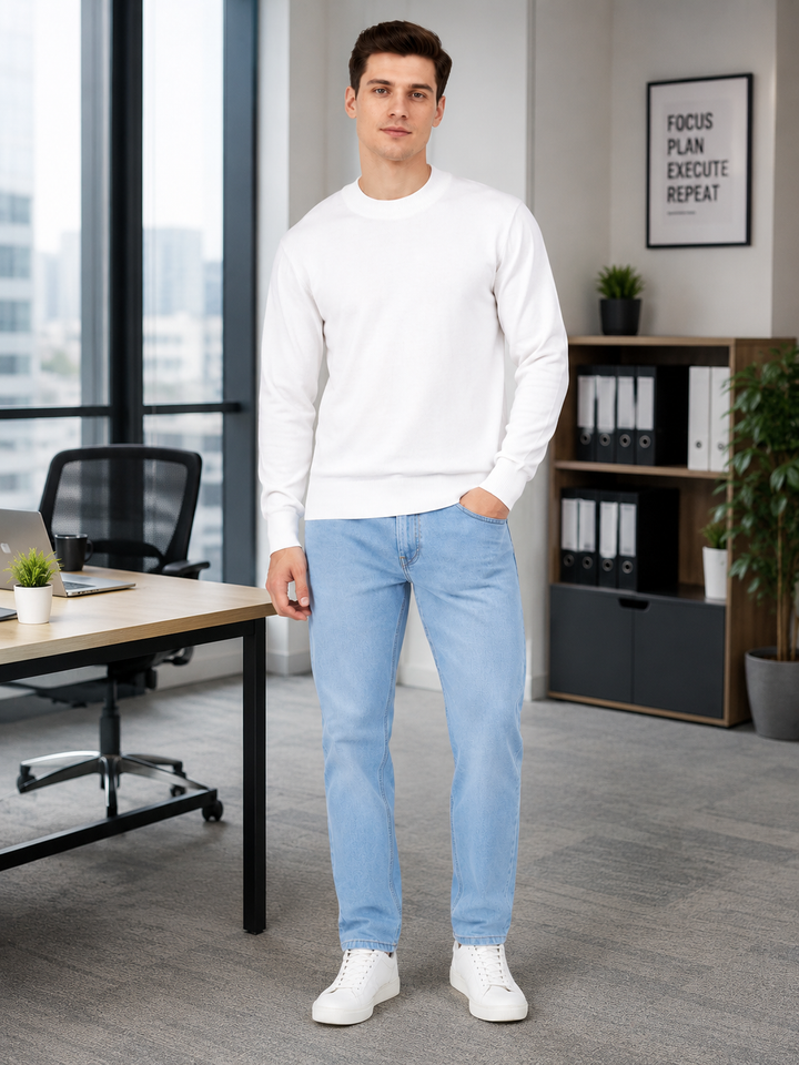 Solid Crew Neck Sweatshirt – White