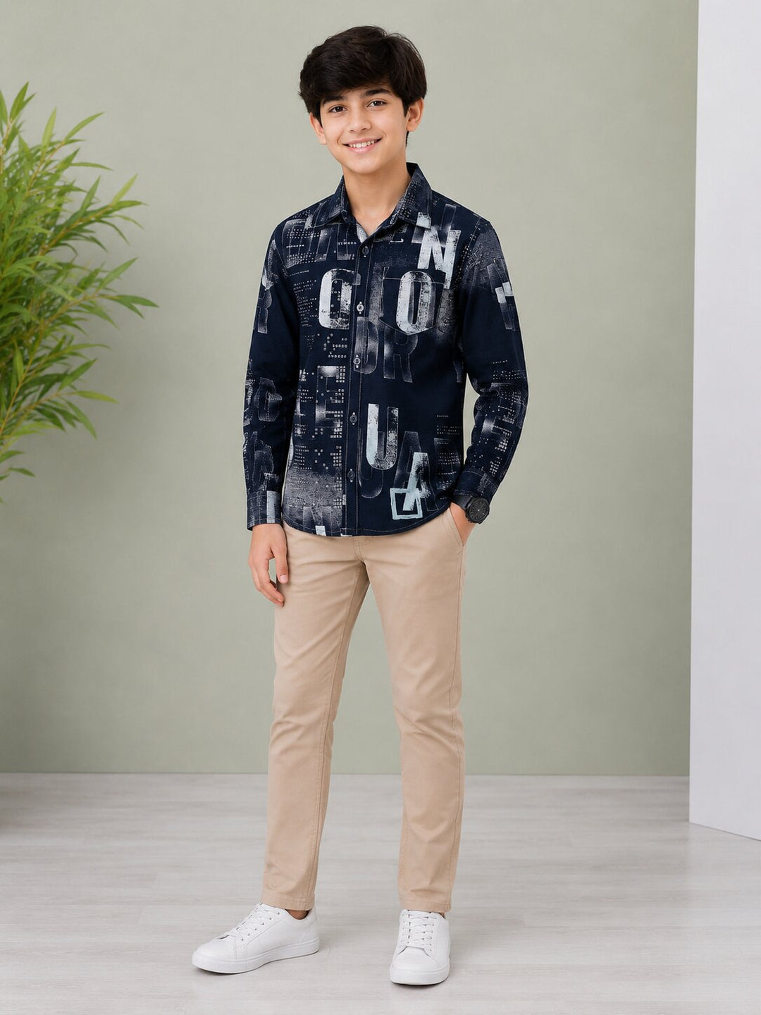 Sportking Boys Typography Print Casual Shirt – Navy