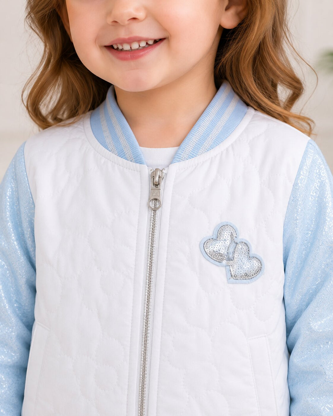 Sportking Girls Heart Applique Winter Jacket – White/Sky