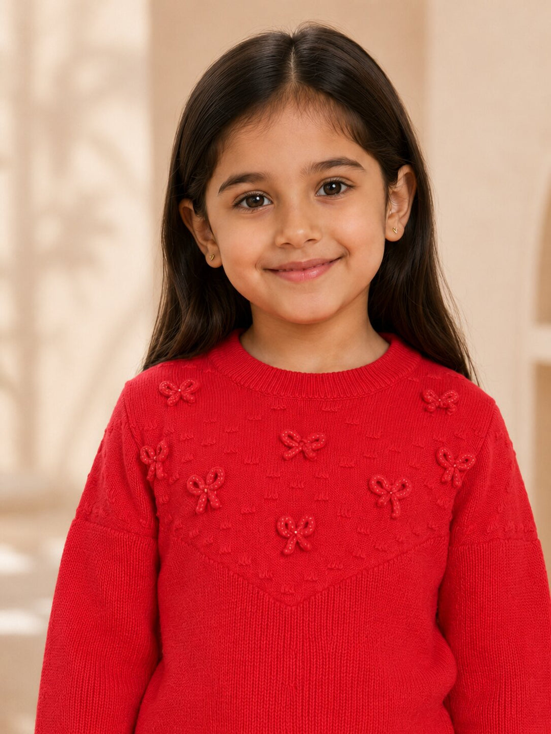 Sportking Girls Bow Applique Winter Top – Red
