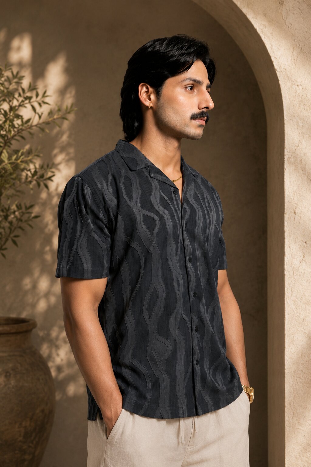 Textured Shirt for Men - Anthra