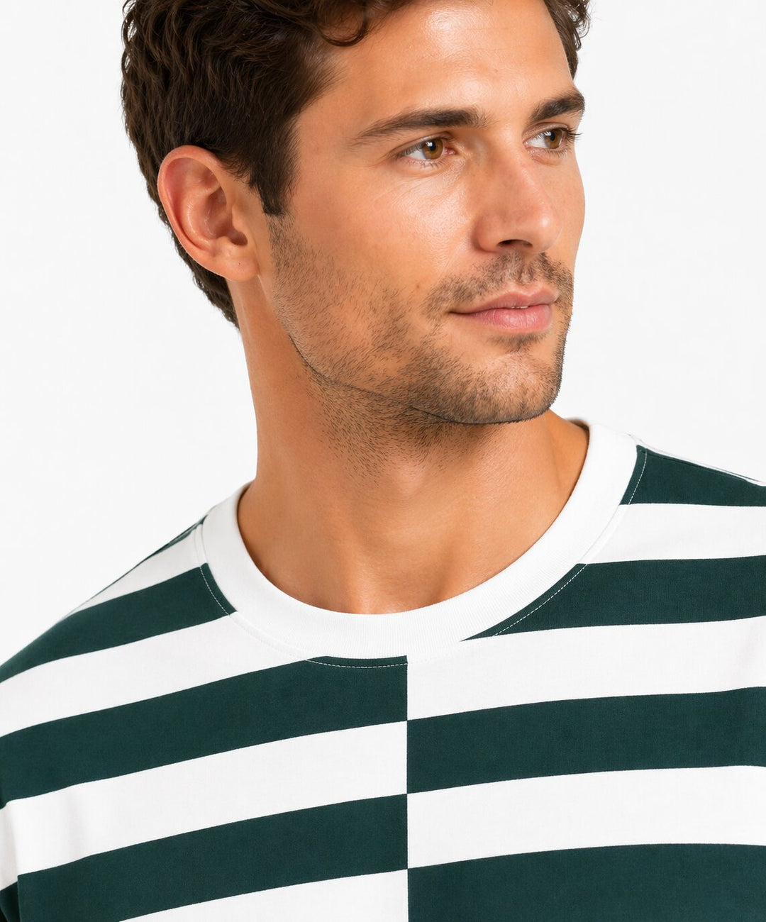 Striped Round Neck T-Shirt - Green