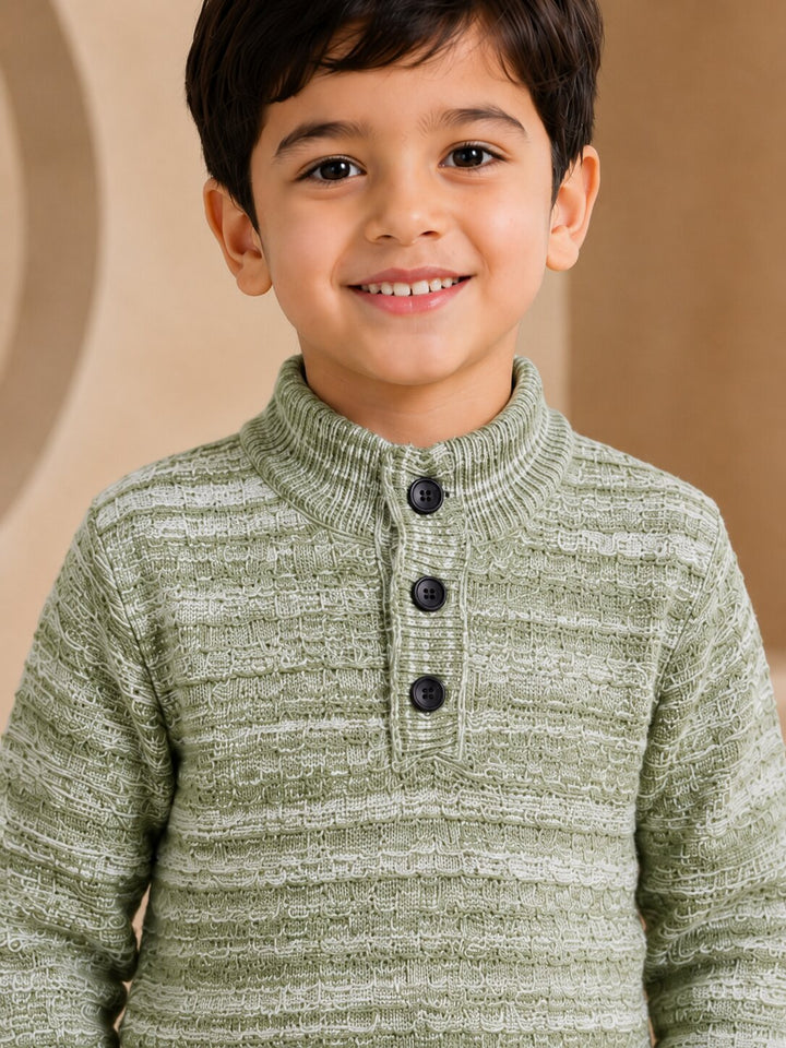 Sportking High Neck Textured Sweater – Green