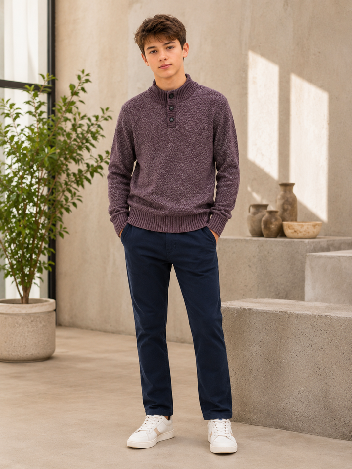 Sportking Mock Neck Button Sweater – Wine