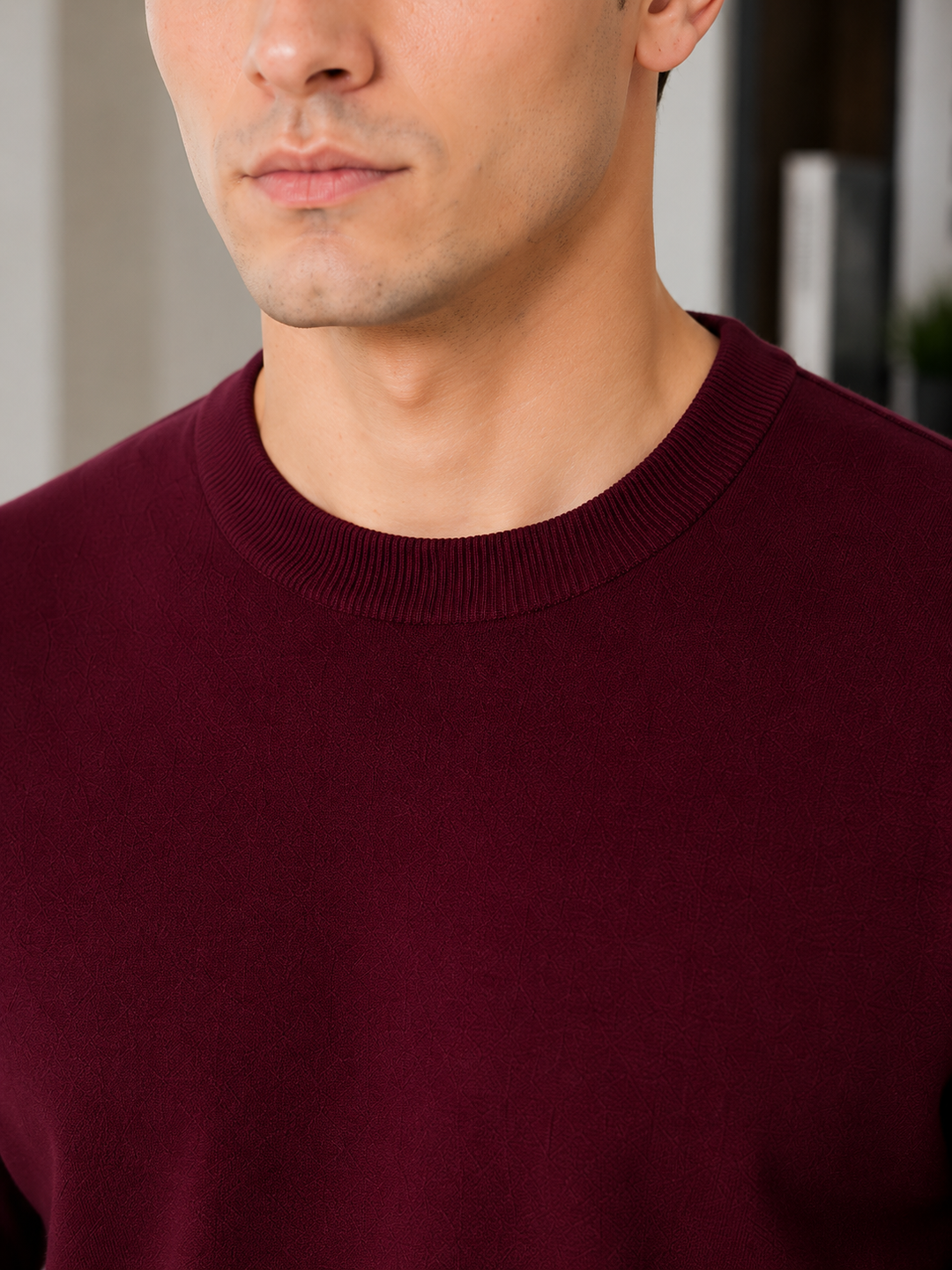 Solid Crew Neck Sweatshirt – Mehroon