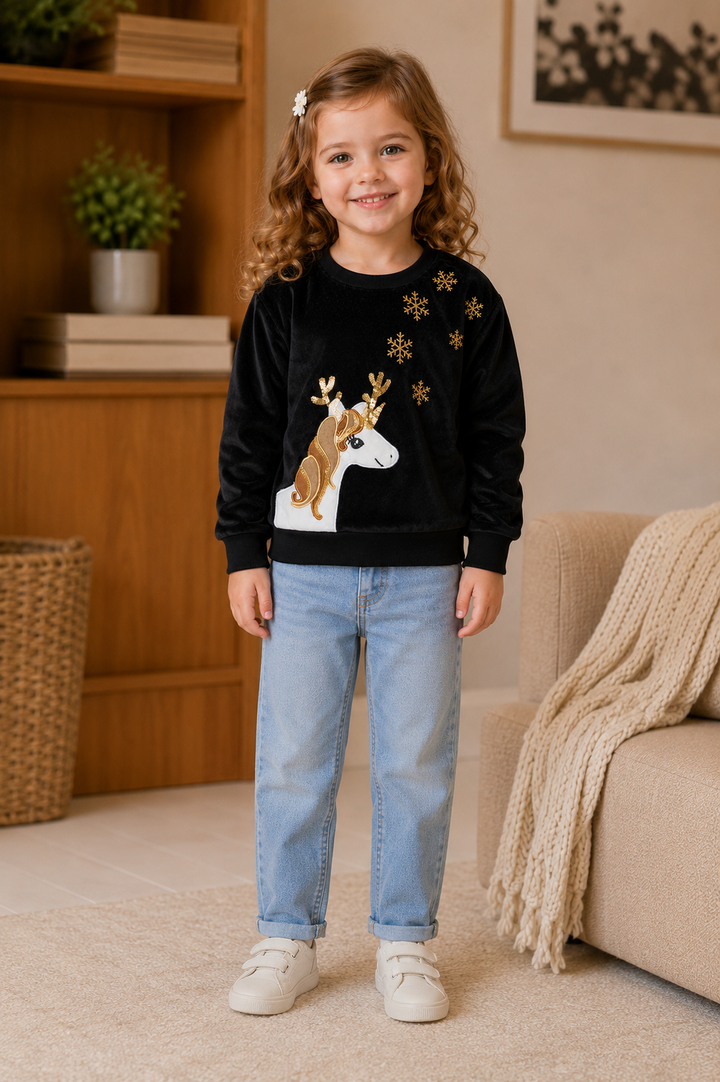 Sportking Girls Unicorn Graphic Sweatshirt – Black