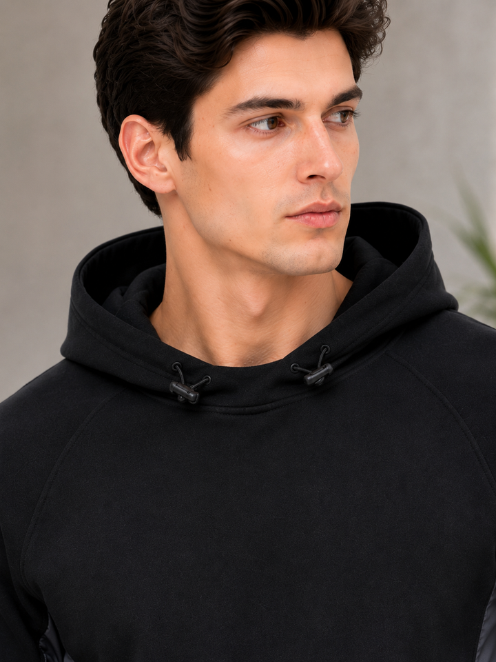 Contrast Side Panel Hooded Sweatshirt – Black