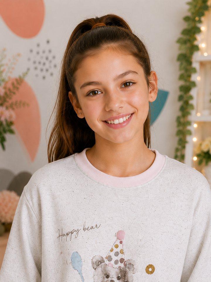 Sportking Girls Happy Bear Graphic Sweatshirt – Melange