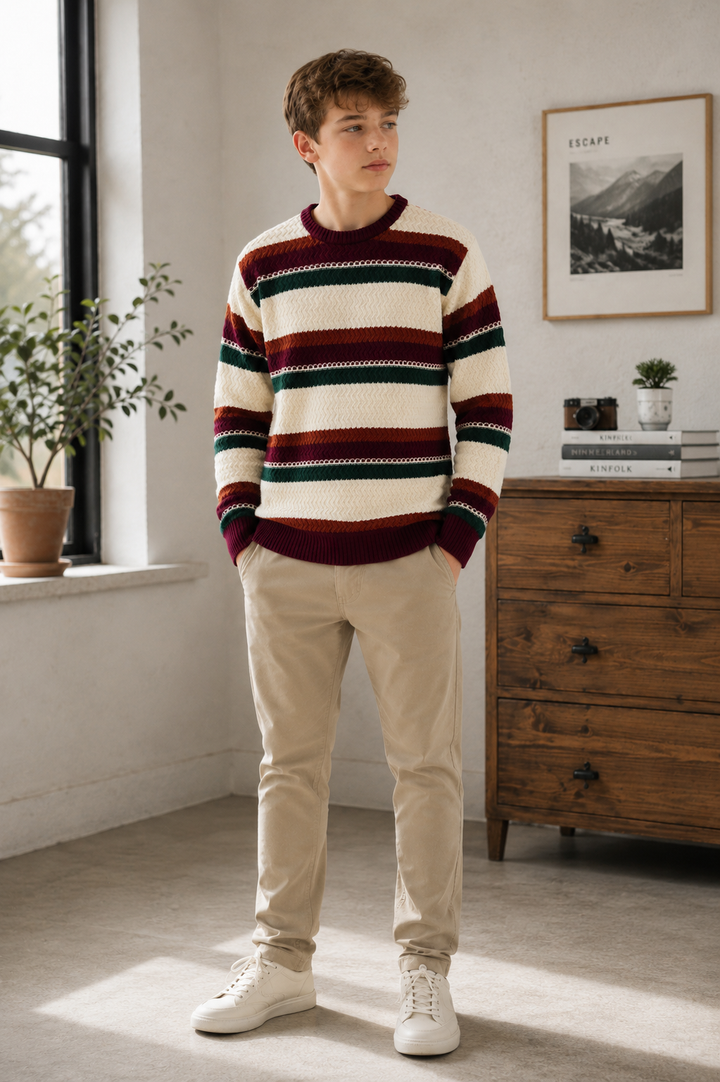 Sportking Multicolor Striped Sweater – White