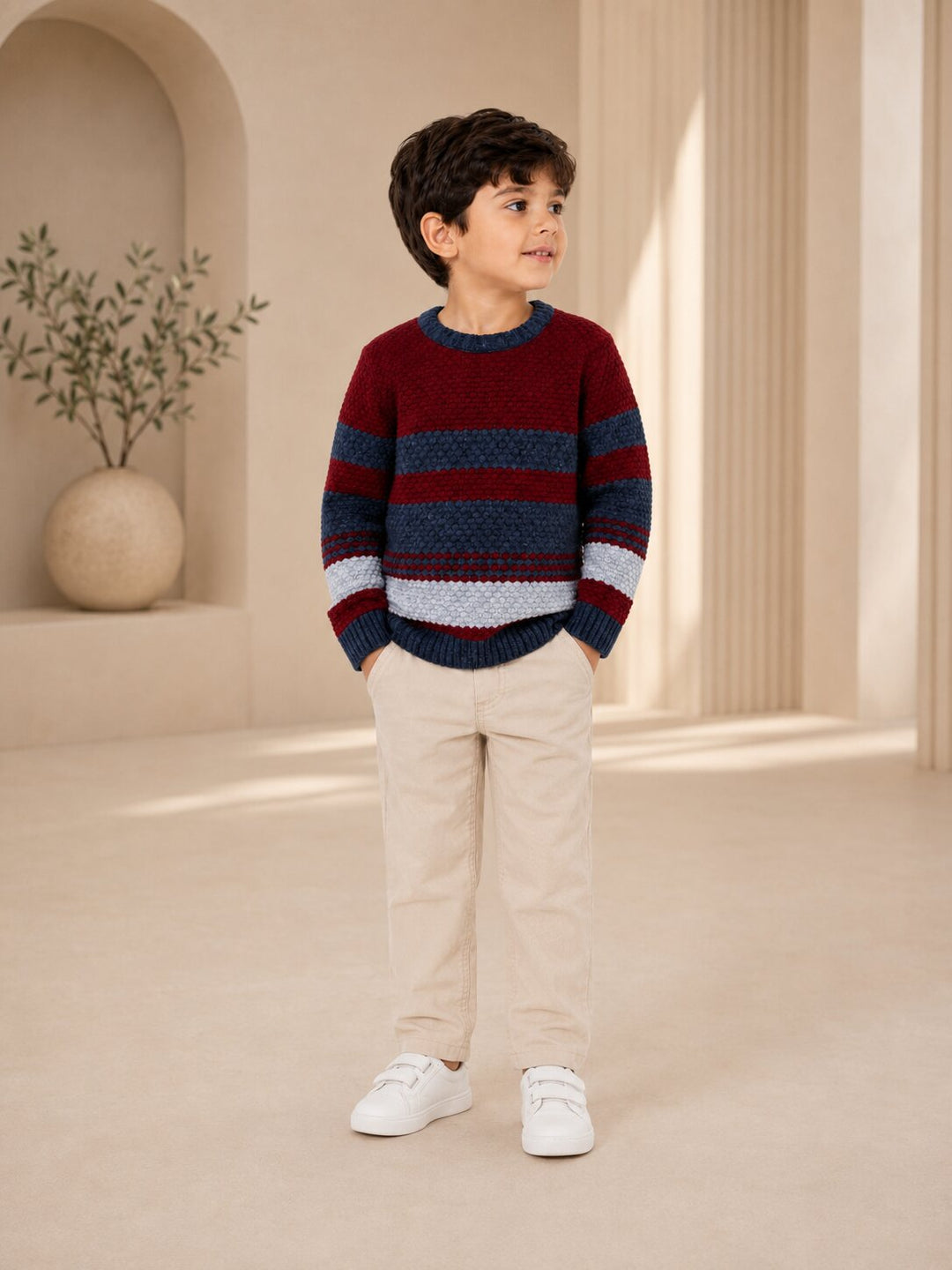 Sportking Striped Textured Sweater – Maroon