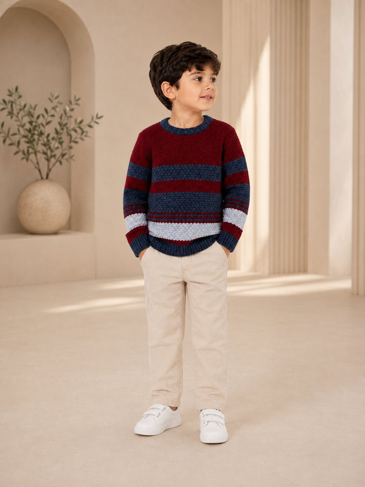 Sportking Striped Textured Sweater – Maroon
