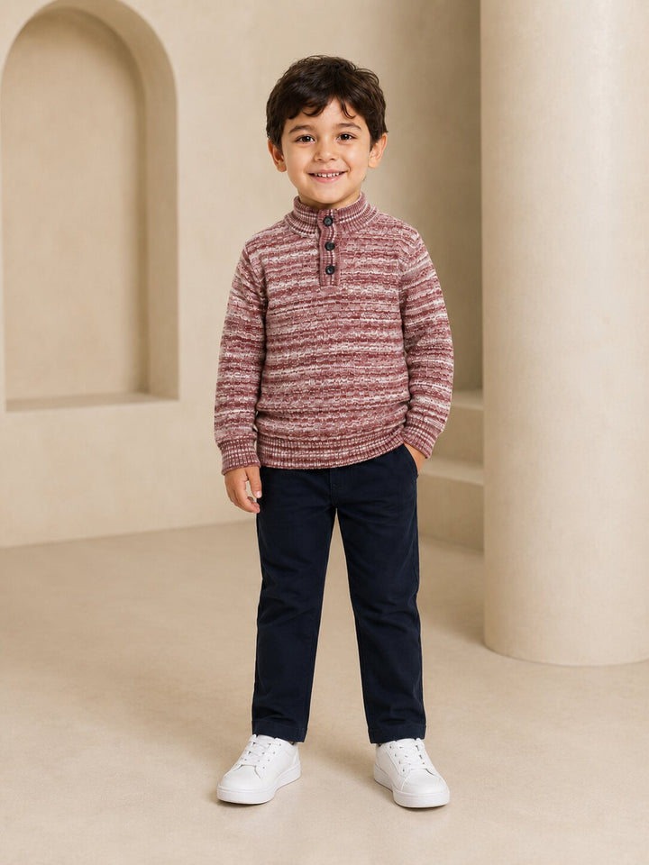 Sportking High Neck Textured Sweater – Red