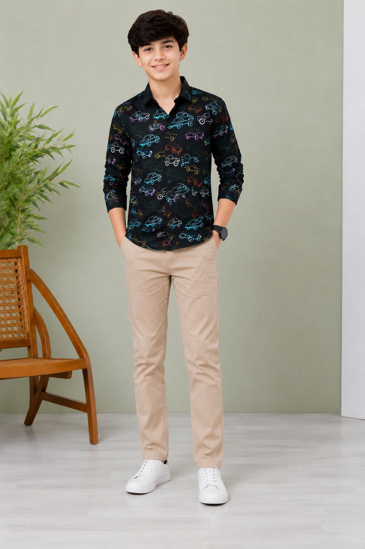 Sportking Boys Car Print Casual Shirt – Black