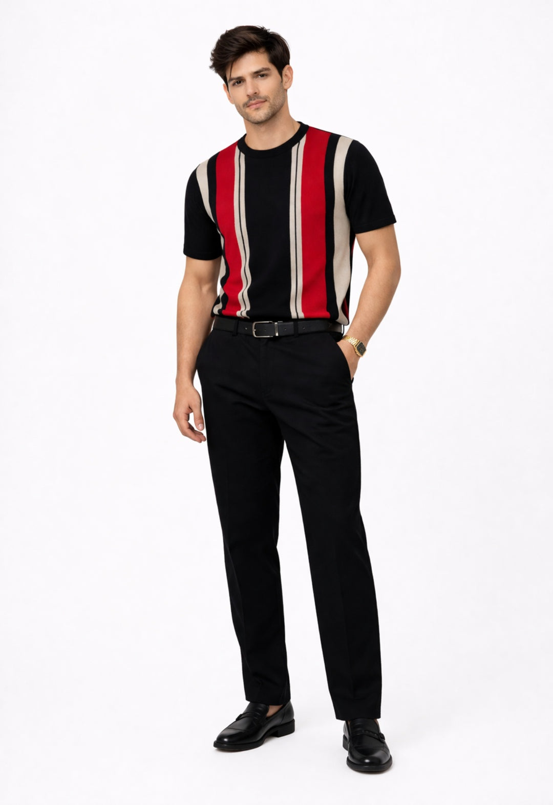 Colorblock Knitted T-shirt - Black