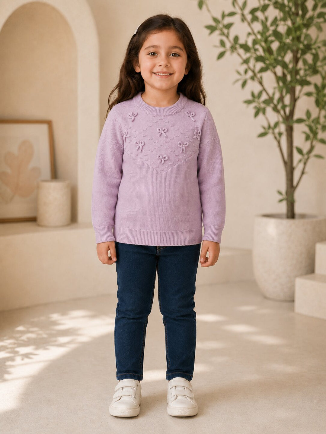 Sportking Girls Bow Applique Winter Top – Lavender