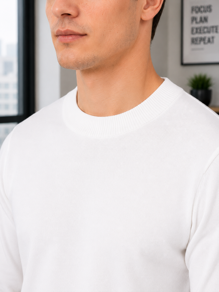 Solid Crew Neck Sweatshirt – White