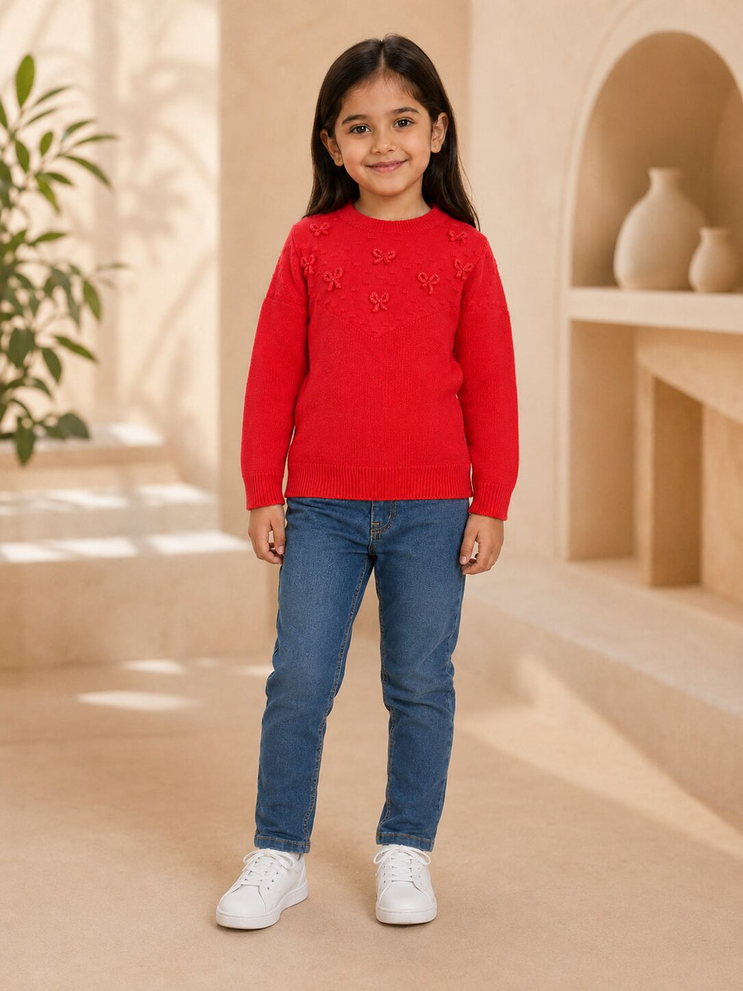 Sportking Girls Bow Applique Winter Top – Red