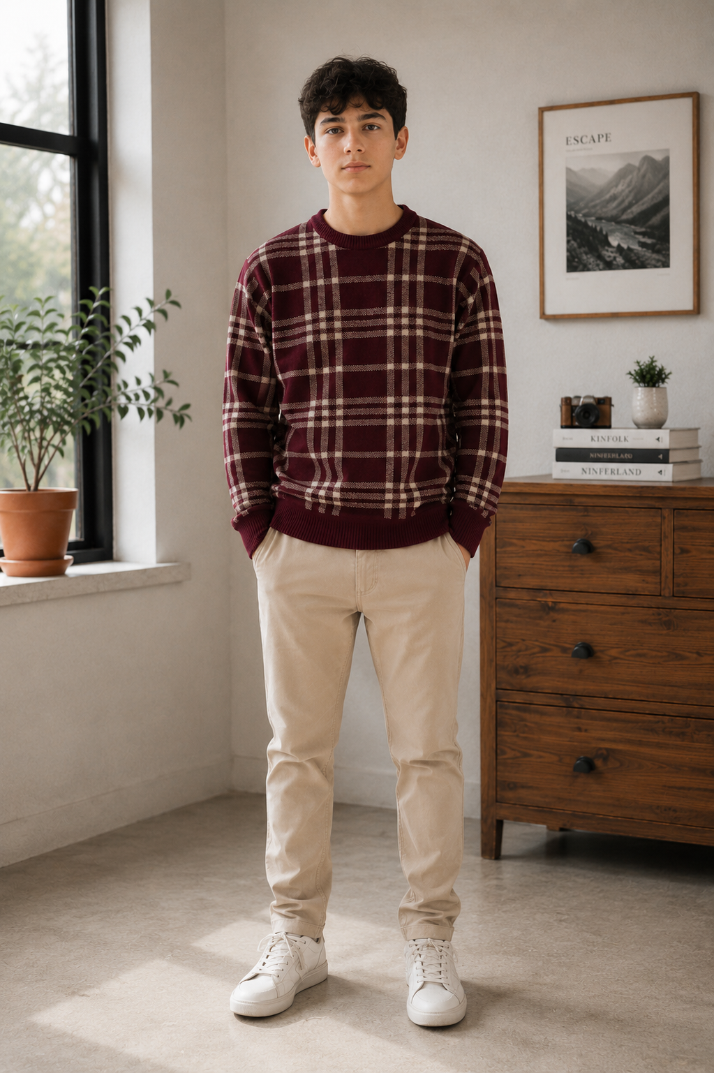 Sportking Check Jacquard Sweater – Maroon